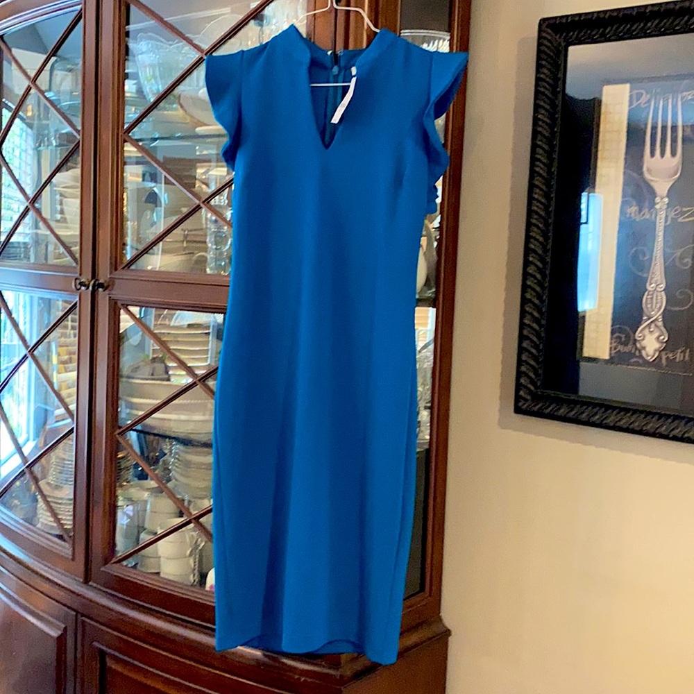Teal NY&Co ruffle sleeve dress